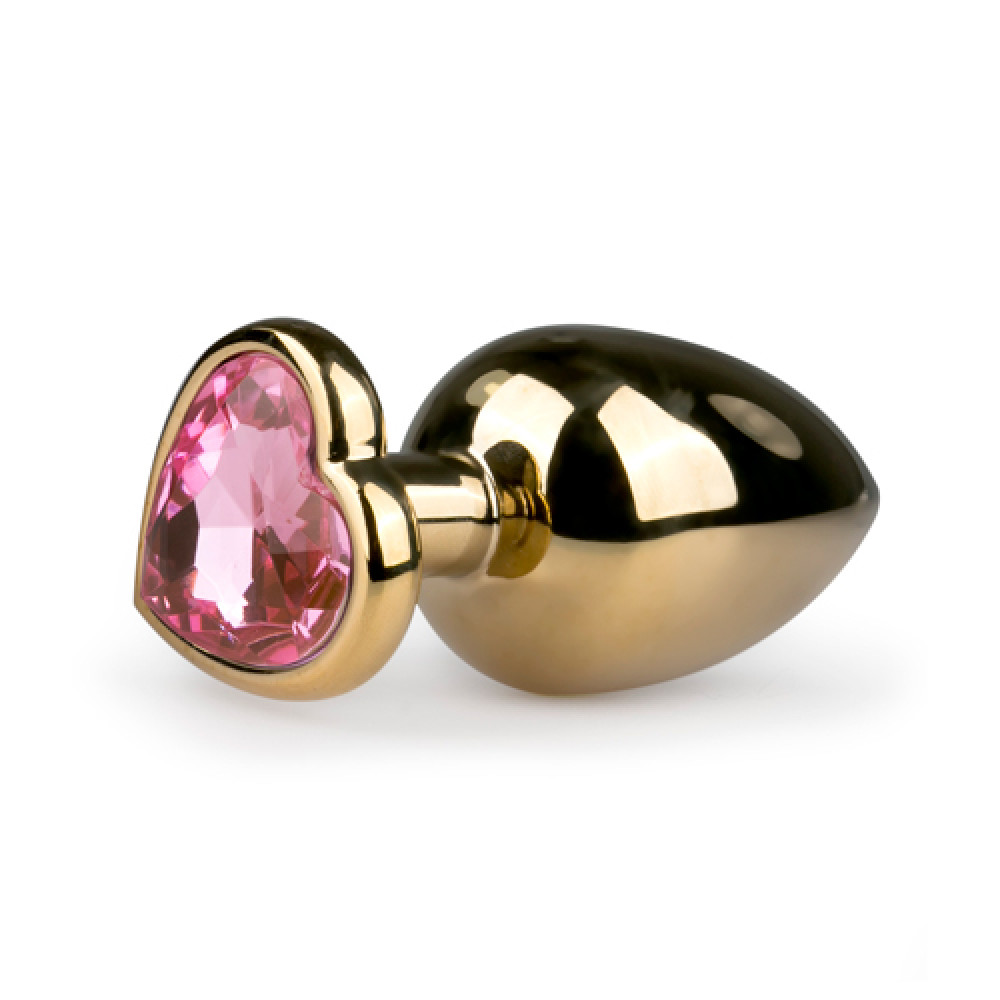 Анальная пробка - Анальная пробка Easytoys с розовым кристаллом в форме сердца, золотая, 9.6 х 3.8 см
