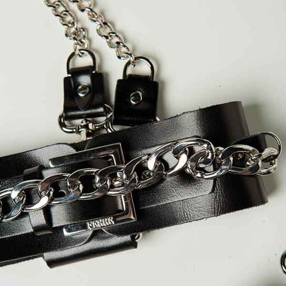 Наборы для БДСМ - Набор ошейник+наручники Silver With Chain 2