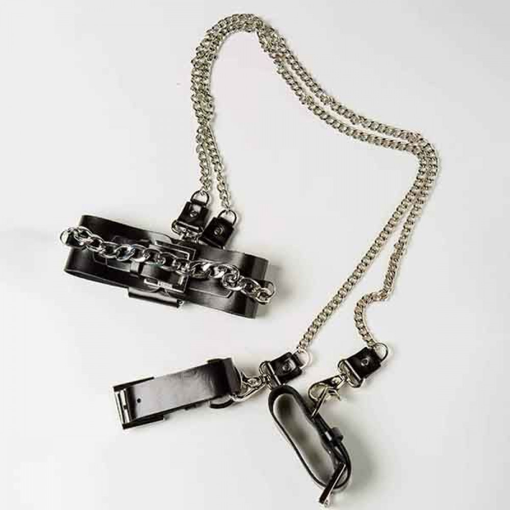 Наборы для БДСМ - Набор ошейник+наручники Silver With Chain 1
