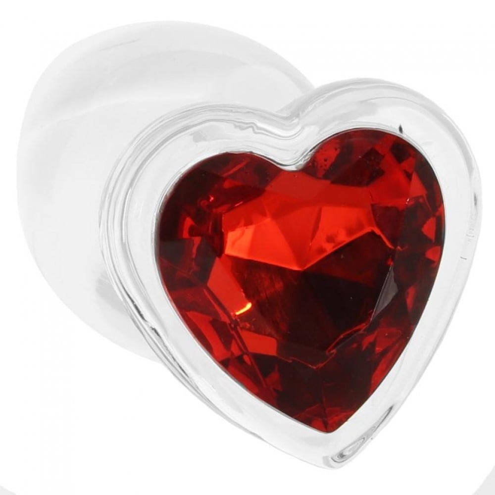 Анальная пробка - Анальная пробка с красным камнем XR Brands в форме сердца, стеклянная, прозрачная 2