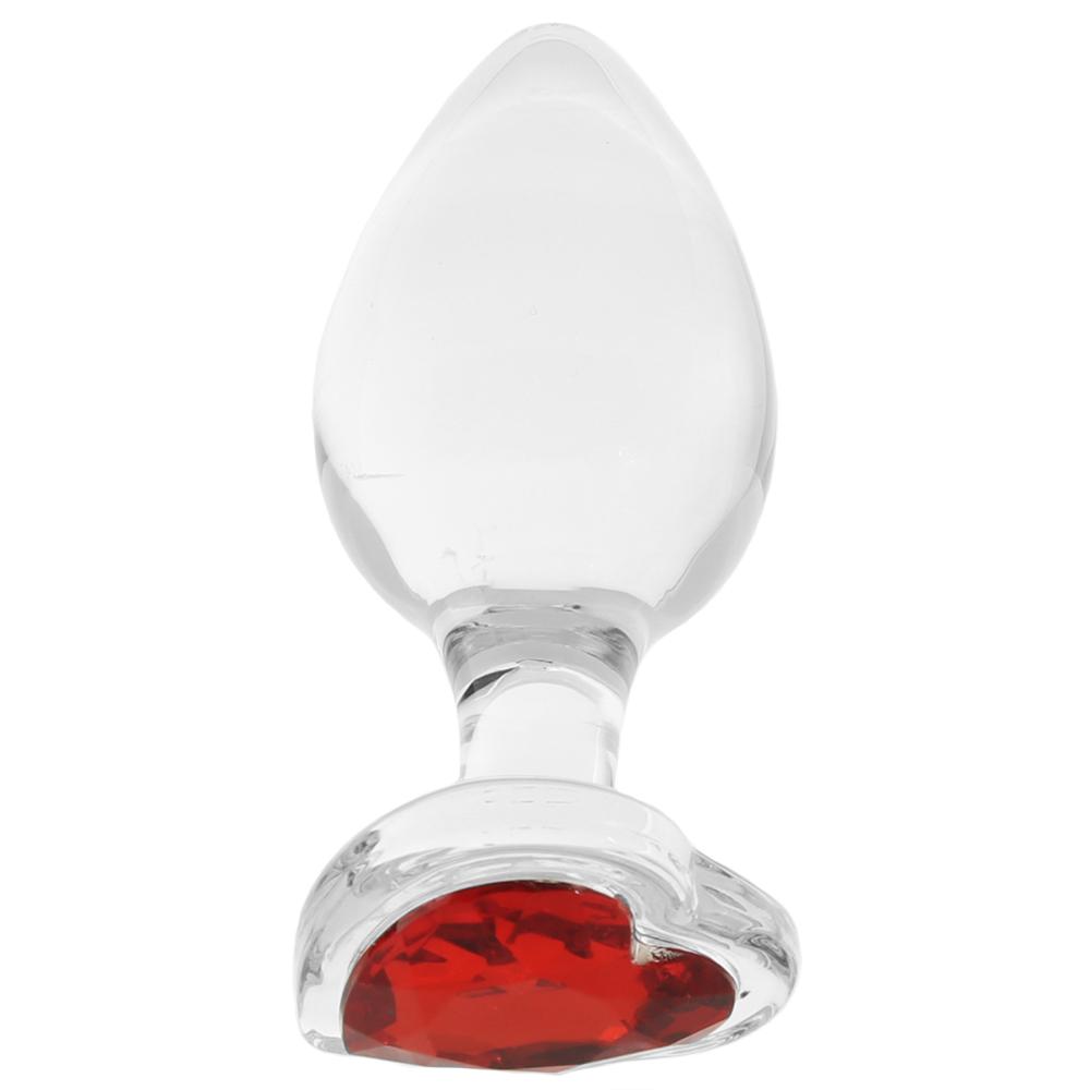 Анальная пробка - Анальная пробка с красным камнем XR Brands в форме сердца, стеклянная, прозрачная 1