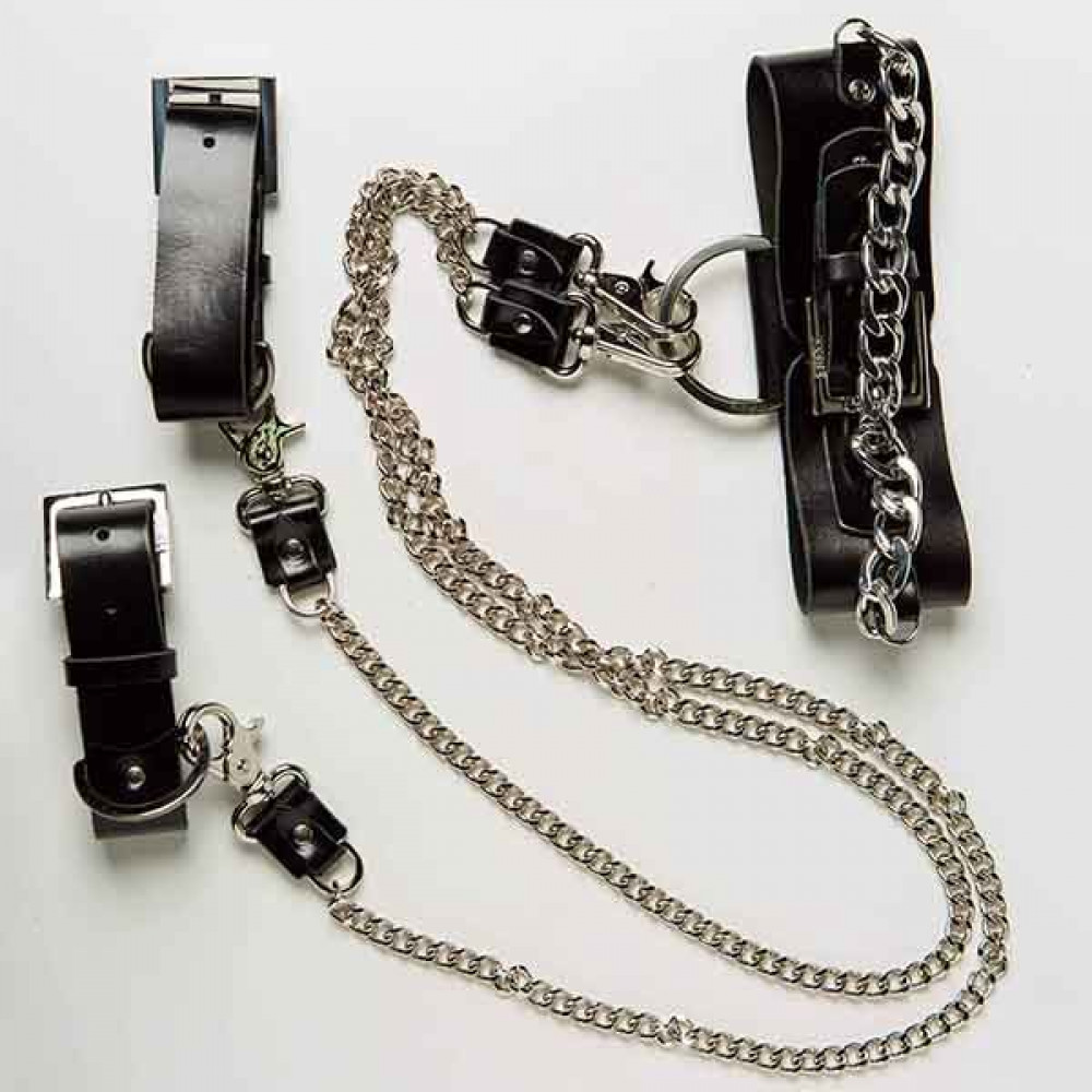 Наборы для БДСМ - Набор ошейник+наручники Silver With Chain