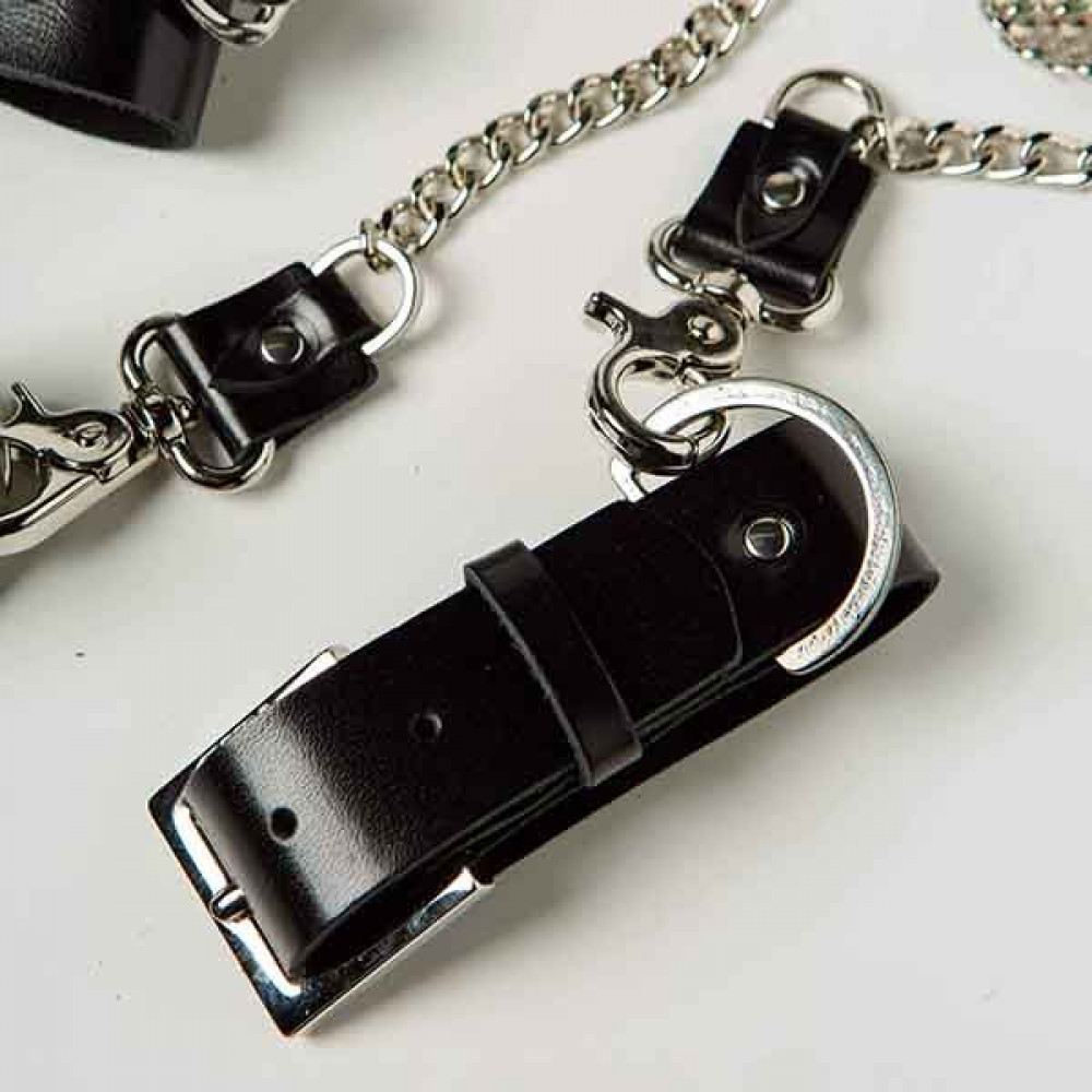 Наборы для БДСМ - Набор ошейник+наручники Silver With Chain 3