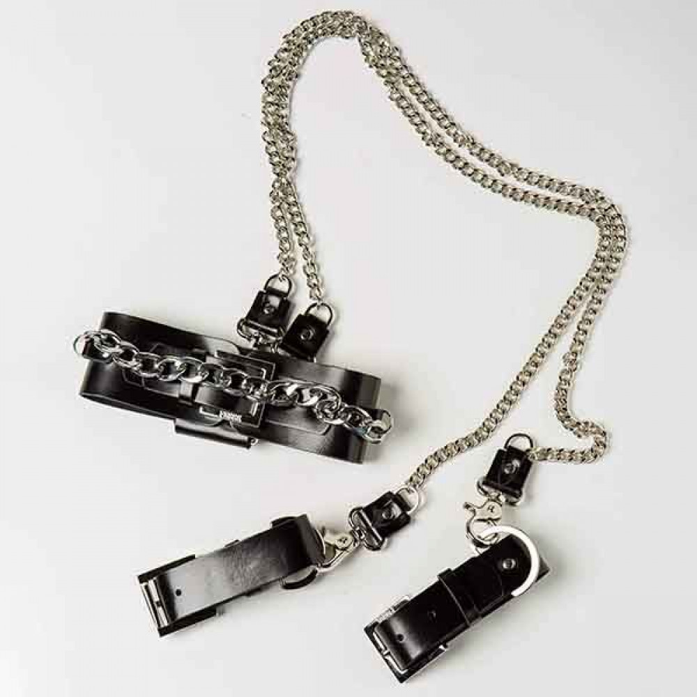 Наборы для БДСМ - Набор ошейник+наручники Silver With Chain 5