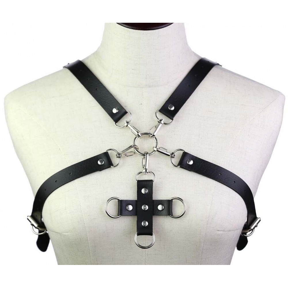 Электростимуляторы - Портупея из искусственной кожи с фиксатором Women's PU Leather Chest Harness Caged Bra WHITE 4