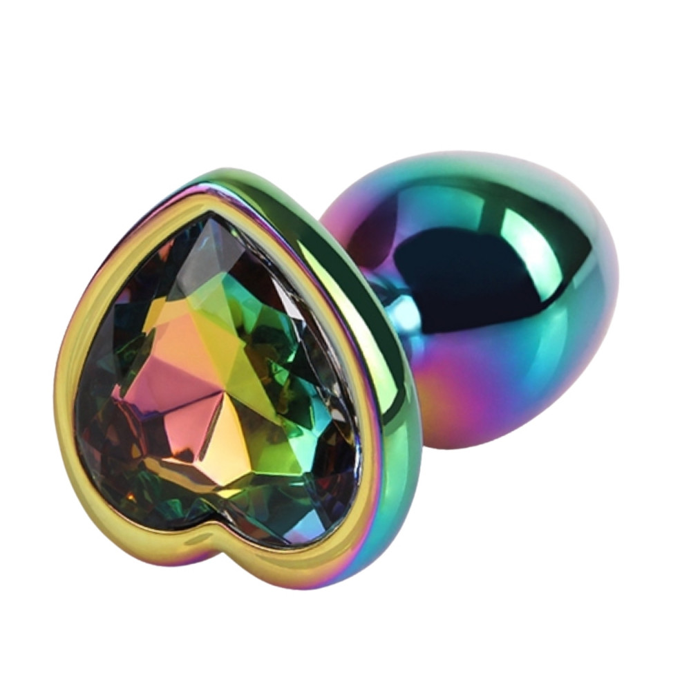 Анальные игрушки без вибрации - Анальная пробка разноцветная CHISA MATRIX MONT с разноцветным камнем в форме сердца, размер S 1