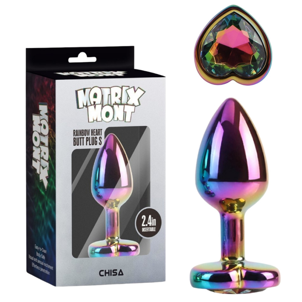 Анальные игрушки без вибрации - Анальная пробка разноцветная CHISA MATRIX MONT с разноцветным камнем в форме сердца, размер S