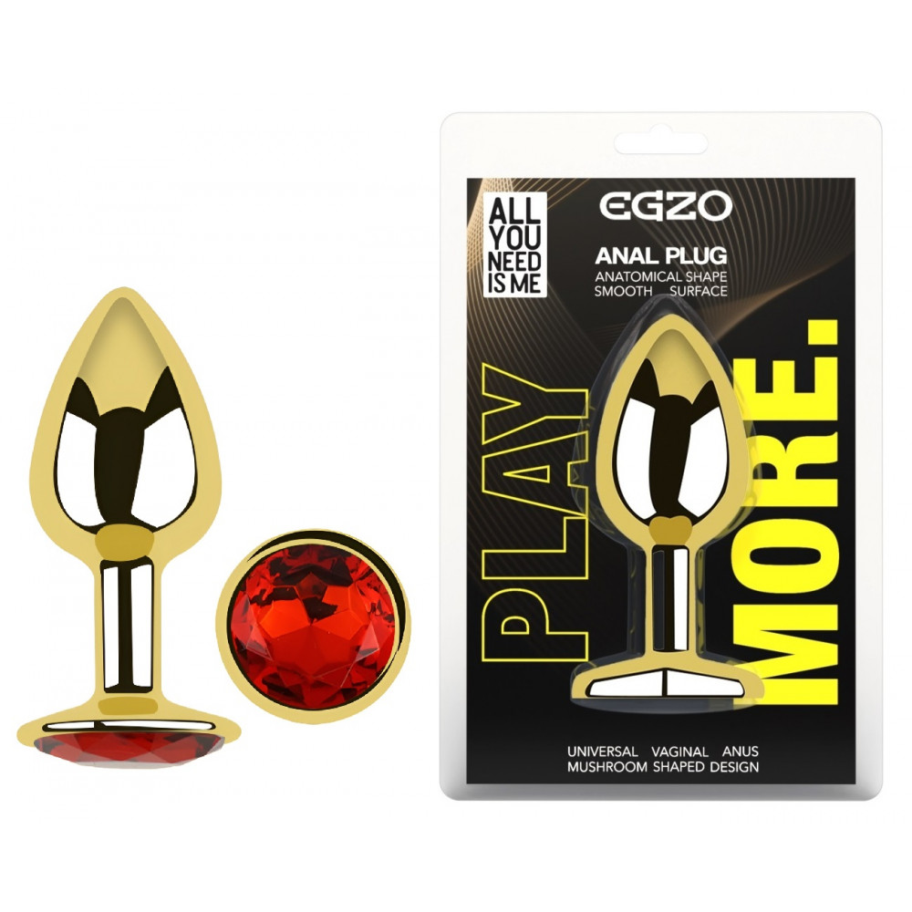 Анальные игрушки без вибрации - Анальная пробка с кристаллом EGZO - Gold Round Plug Red size S