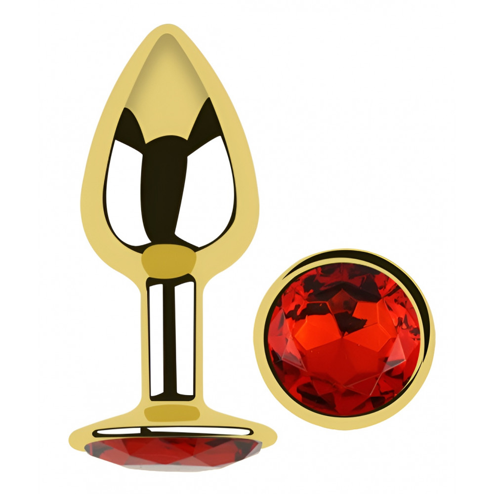 Анальные игрушки без вибрации - Анальная пробка с кристаллом EGZO - Gold Round Plug Red size S 4