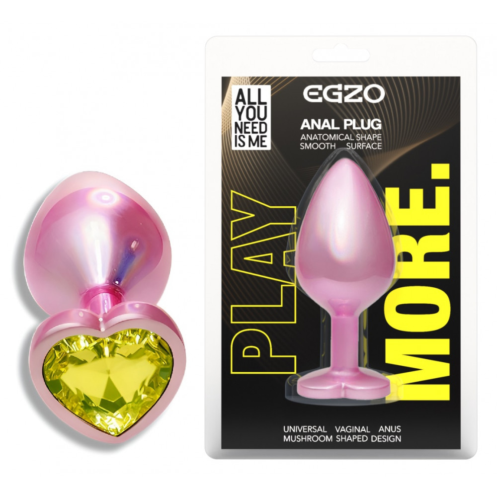 Анальные игрушки без вибрации - Анальная пробка с кристаллом EGZO - Pink Perl Heart Plug Lime, size S