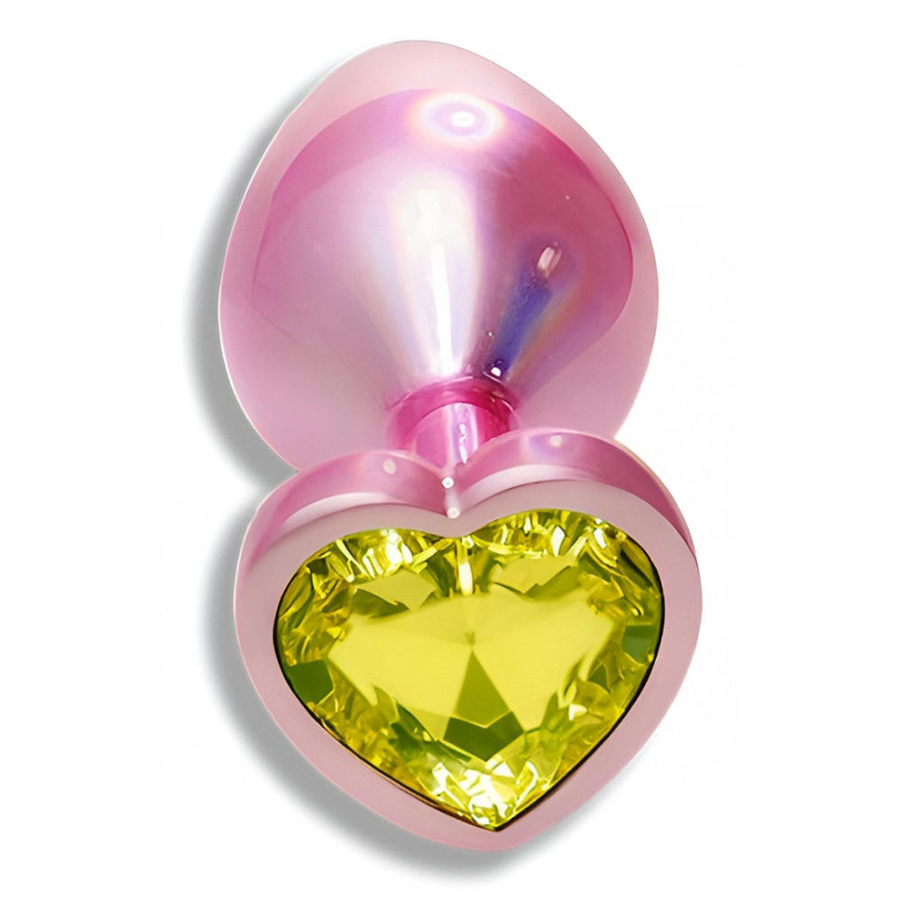 Анальные игрушки без вибрации - Анальная пробка с кристаллом EGZO - Pink Perl Heart Plug Lime, size S 5