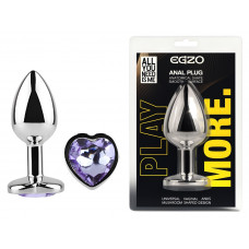 Анальная пробка с кристаллом EGZO - Silver Heart Plug Amethyst size M