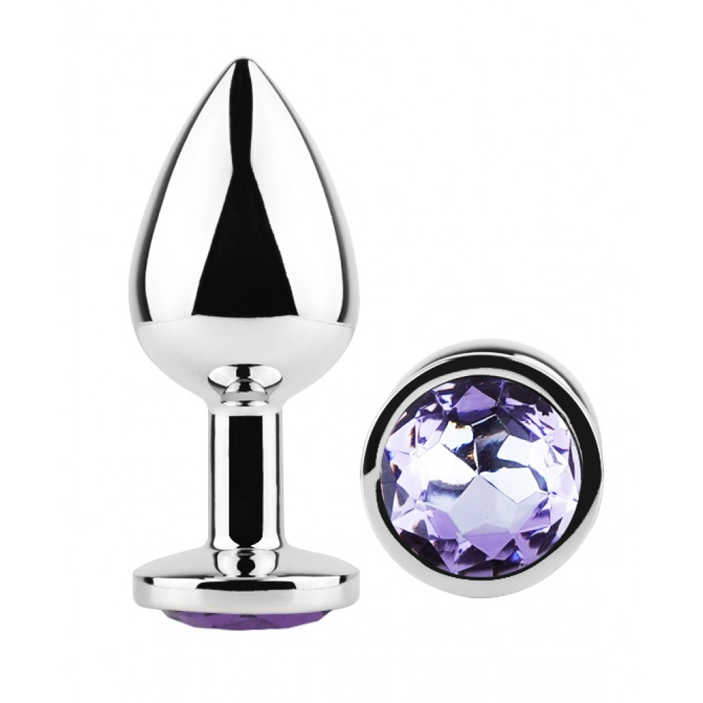 Анальные игрушки без вибрации - Анальная пробка с кристаллом EGZO - Silver Round Plug Amethyst size S 4