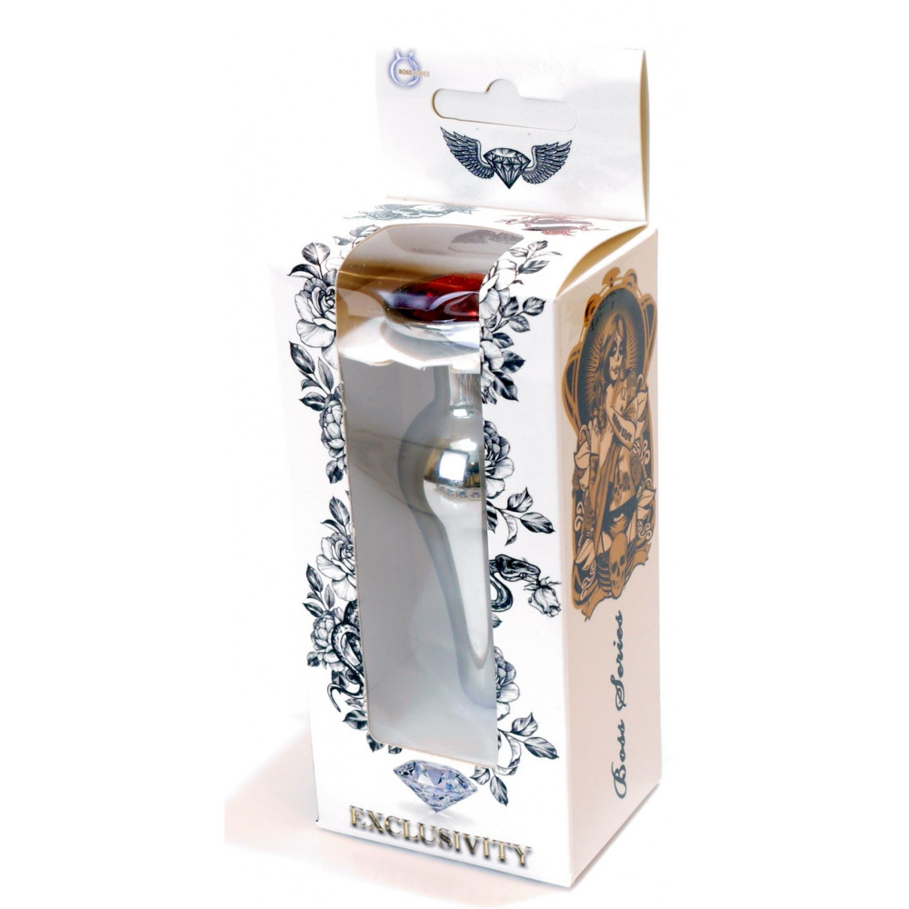 Анальные игрушки без вибрации - Анальная пробка Boss Series - Jewellery Silver BUTT PLUG Red, BS6400073 7