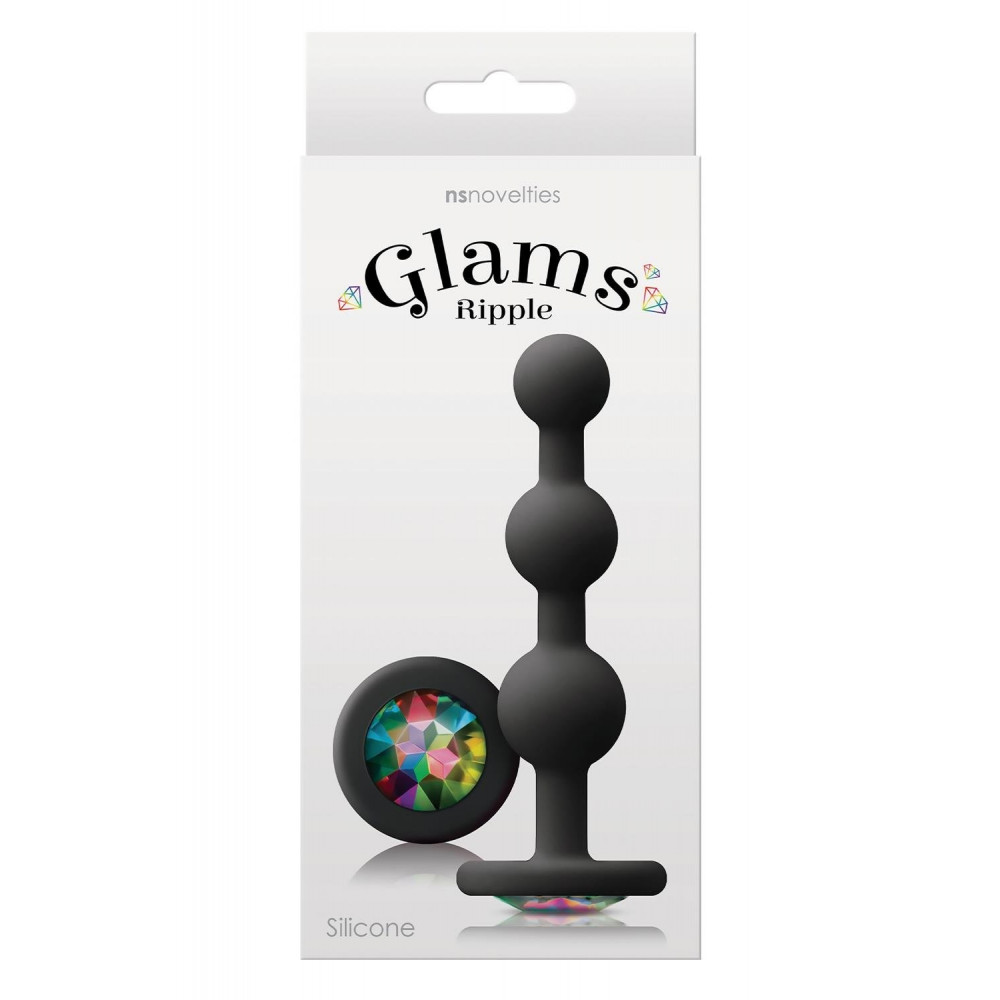 Анальные игрушки без вибрации - Анальная пробка с кристаллом GLAMS RIPPLE RAINBOW GEM BLACK