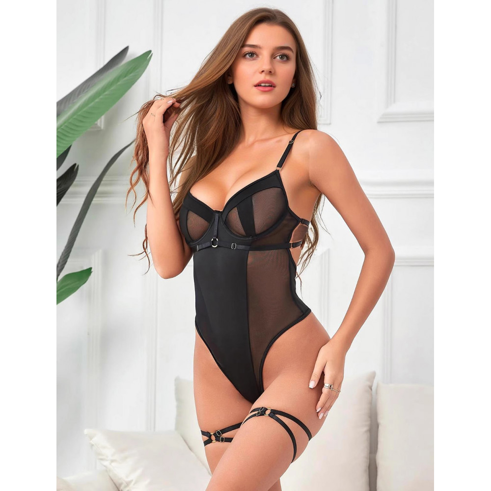 Різне - Боді з доступом Star Night з підтяжками, чорне, XS-S