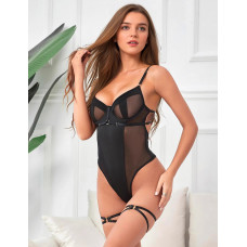 Боді з доступом Star Night з підтяжками, чорне, XS-S