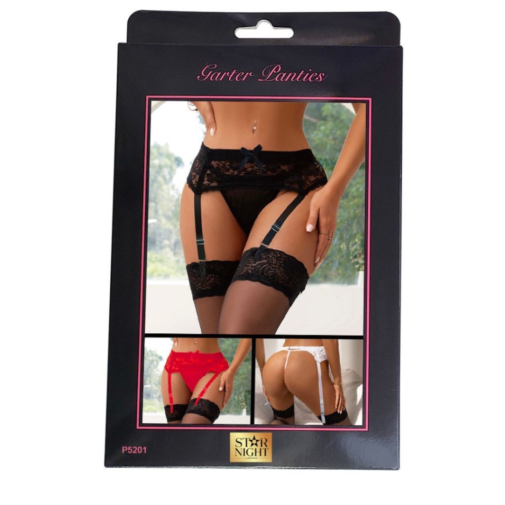 Різне - Червоний мереживний пояс для панчіх Star Night з трусиками в комплекті 6