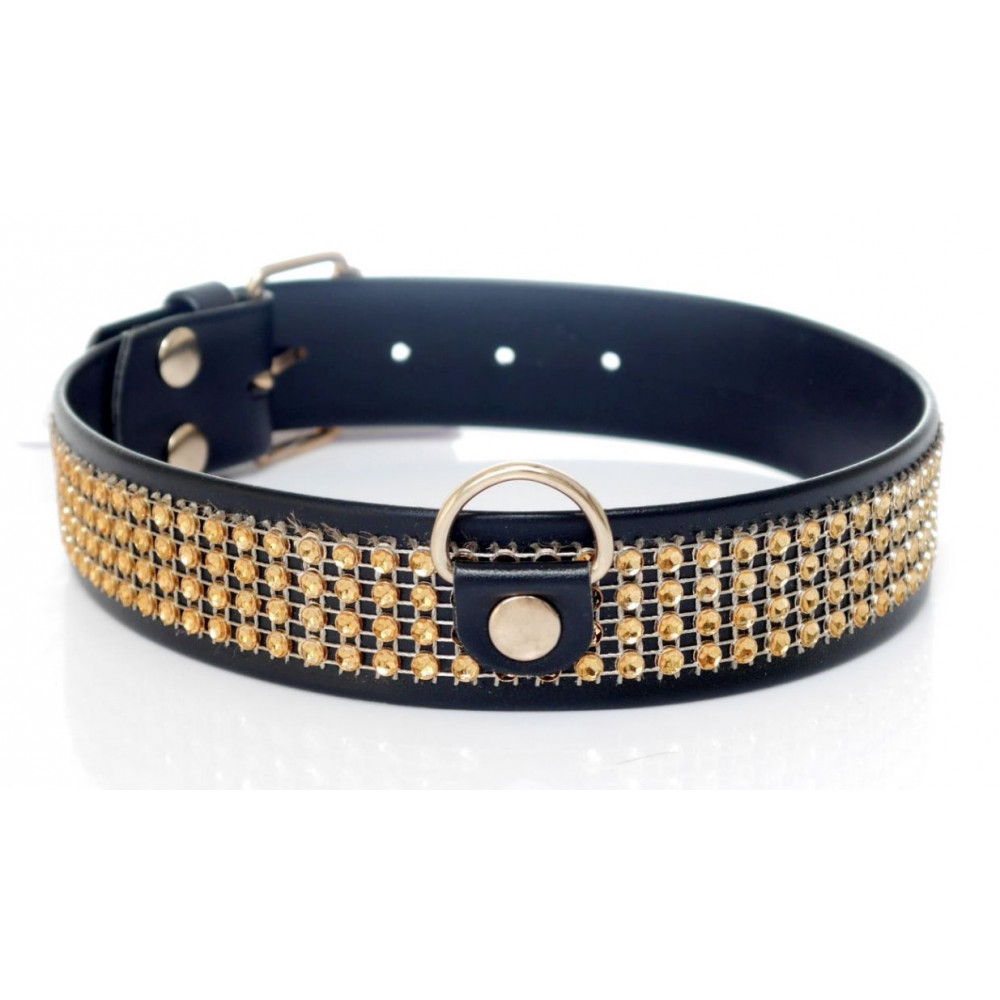 Різне - Нашийник зі штучної шкіри з кристалами Fetish Boss Series - Collar with crystals Gold, BS3300102