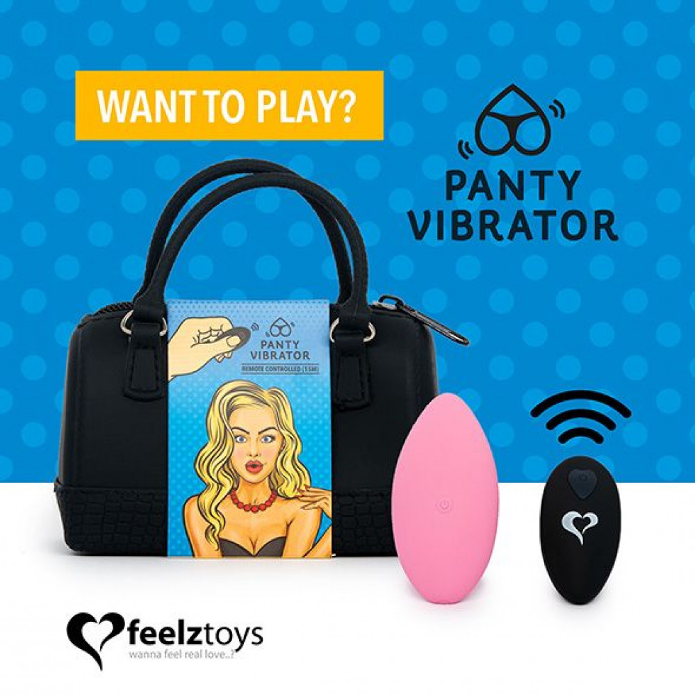 Вибратор - Вибратор в трусики FeelzToys Panty Vibrator Pink с пультом ДУ, 6 режимов работы, сумочка-чехол