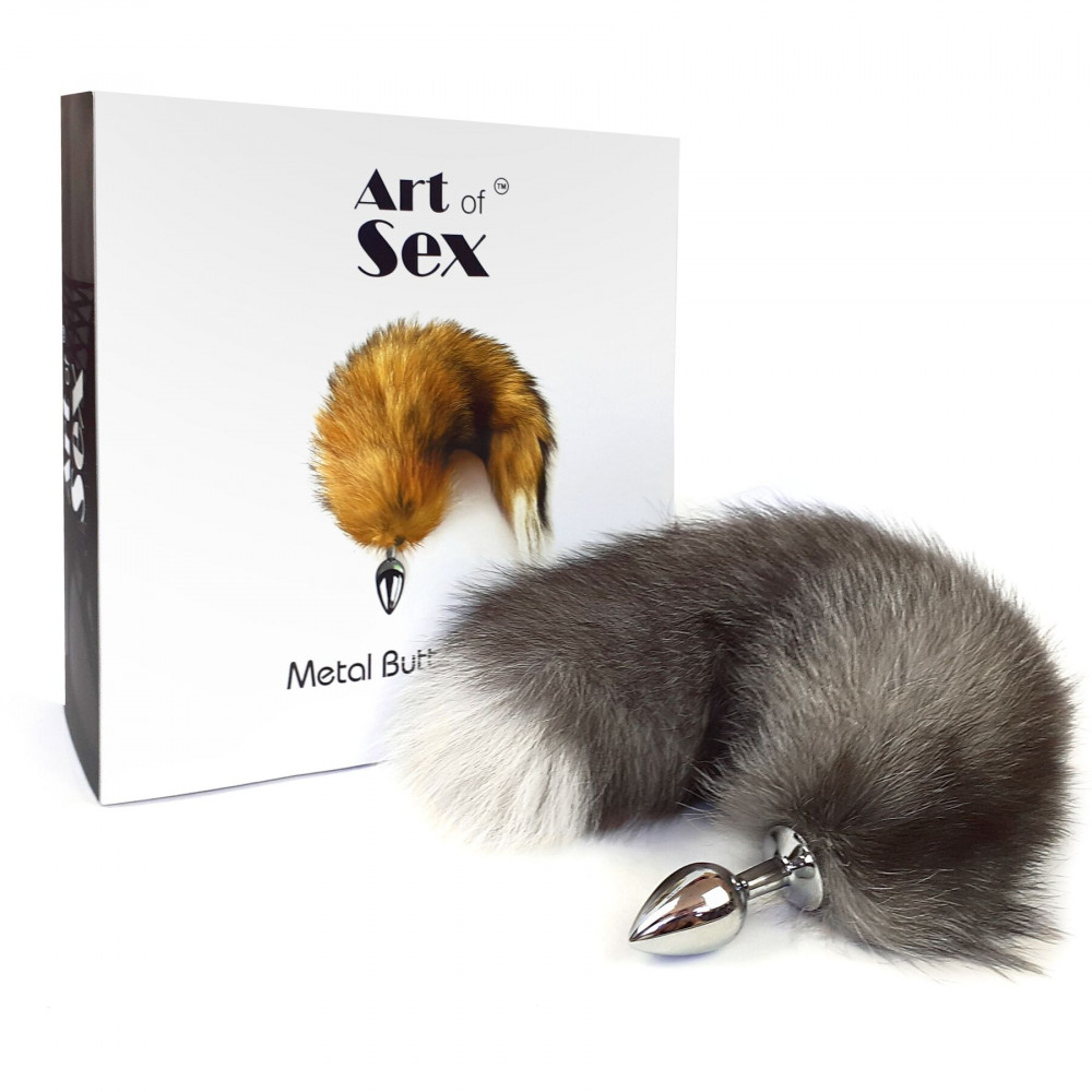 Анальный хвост - Металлическая анальная пробка с хвостом из натурального меха Art of Sex size M Artctic fox 1