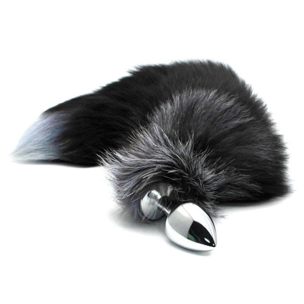 Анальный хвост - Металлическая анальная пробка Лисий хвост Alive Black And White Fox Tail L, диаметр 3,9 см