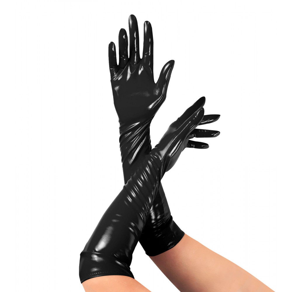 Женское эротическое белье - Глянцевые виниловые перчатки Art of Sex - Lora, размер S, цвет Черный