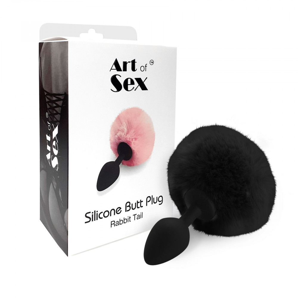 Анальный хвост - Силиконовая анальная пробка М Art of Sex - Silicone Bunny Tails Butt plug Black, диаметр 3,5 см 2