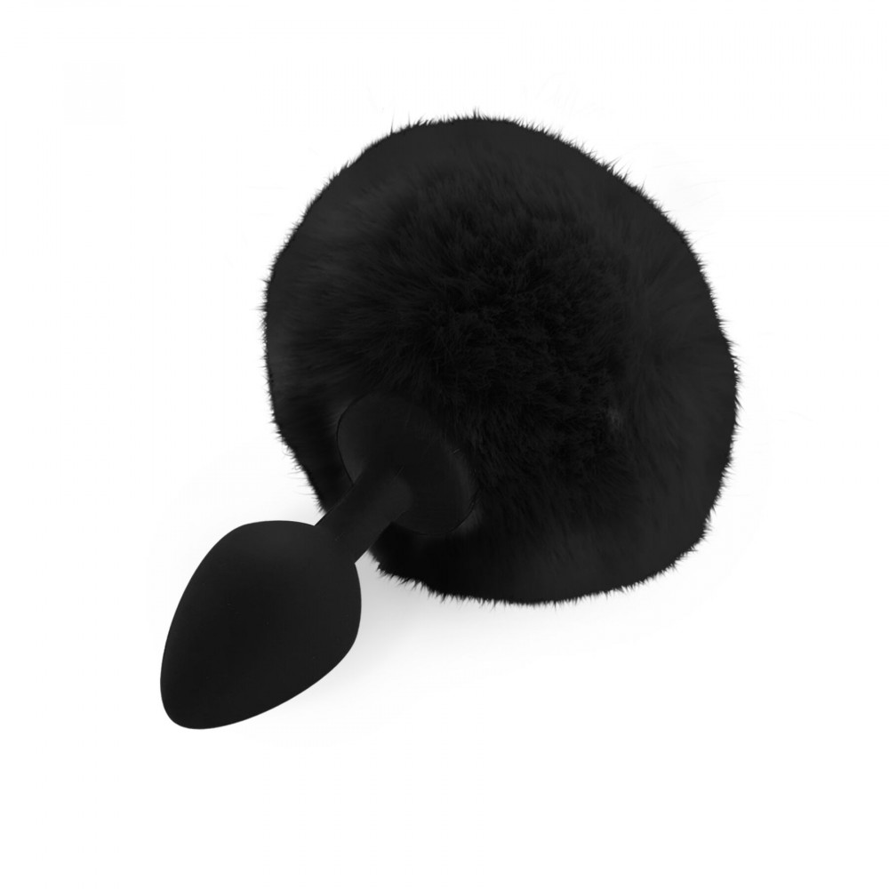 Анальный хвост - Силиконовая анальная пробка М Art of Sex - Silicone Bunny Tails Butt plug Black, диаметр 3,5 см