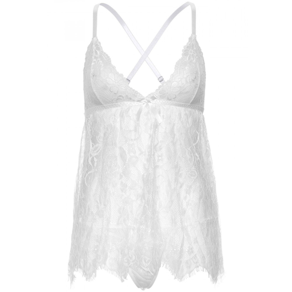 Эротические пеньюары и сорочки - Пеньюар Leg Avenue Floral lace babydoll & string White S 4