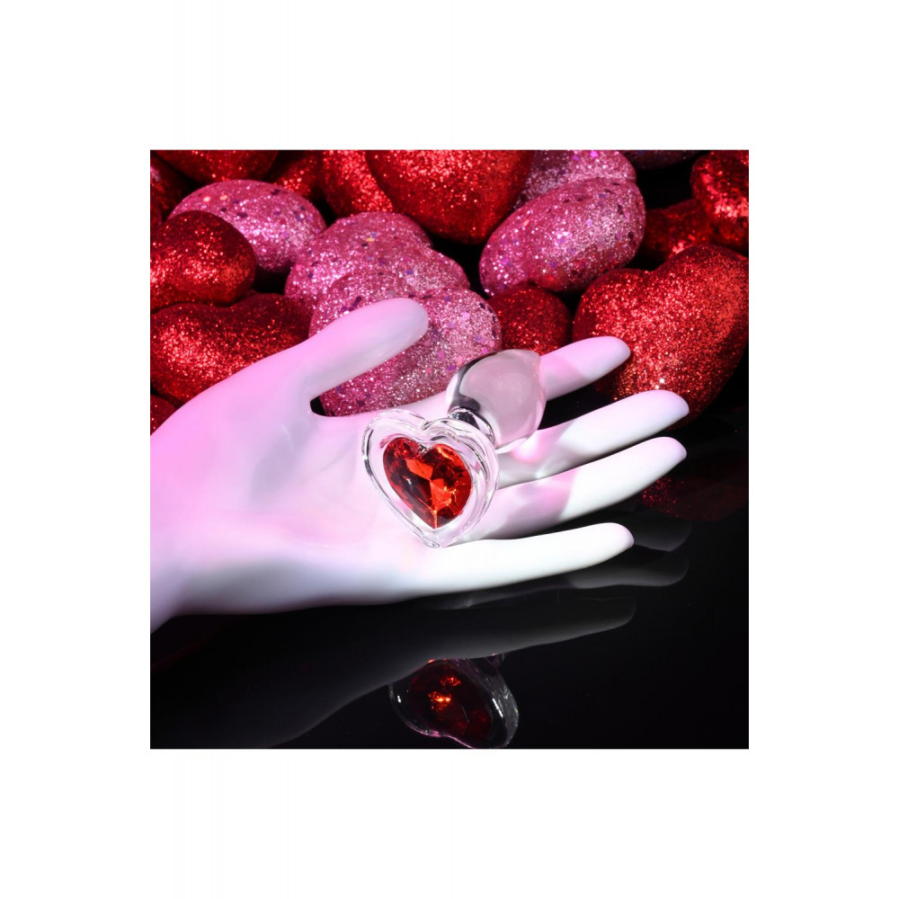 Анальные игрушки - Стеклянная анальная пробка ADAM ET EVE RED HEART GEM GLASS PLUG SMALL 3