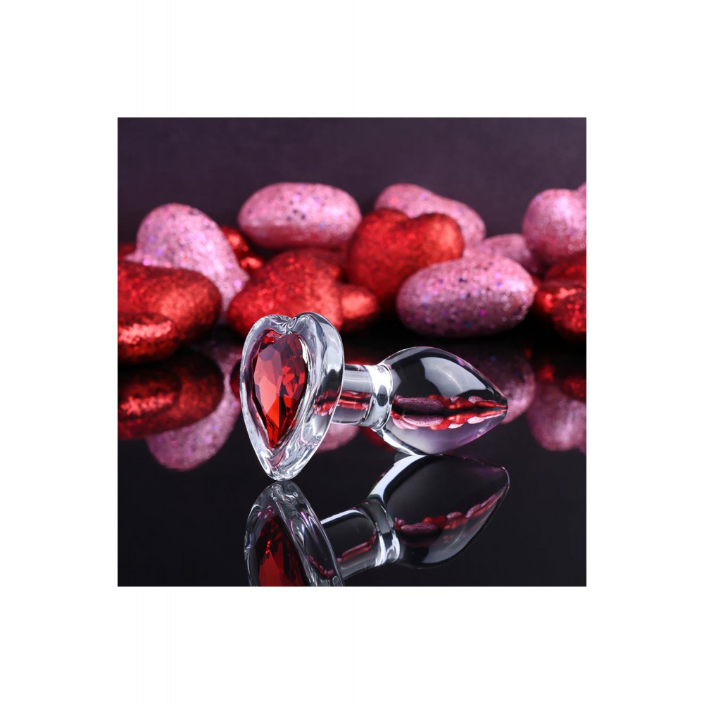 Анальные игрушки - Стеклянная анальная пробка ADAM ET EVE RED HEART GEM GLASS PLUG SMALL 5