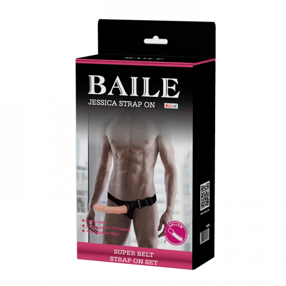  - Страпон порожнистий фалопротез Baile Strap On з кріпленням на трусиках, беж