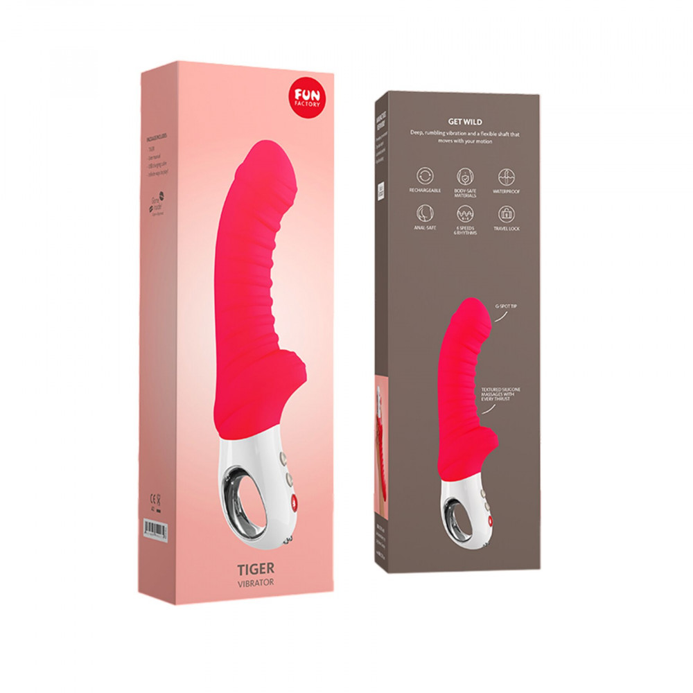 Классический вибратор - Вибратор для точки G Fun Factory TIGER india red, ребристый, подходит для анальной стимуляции 6
