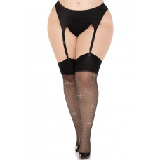 Чулки Leg Avenue Wide Top Rhinestone Sheer Stockings Black 1X/2X