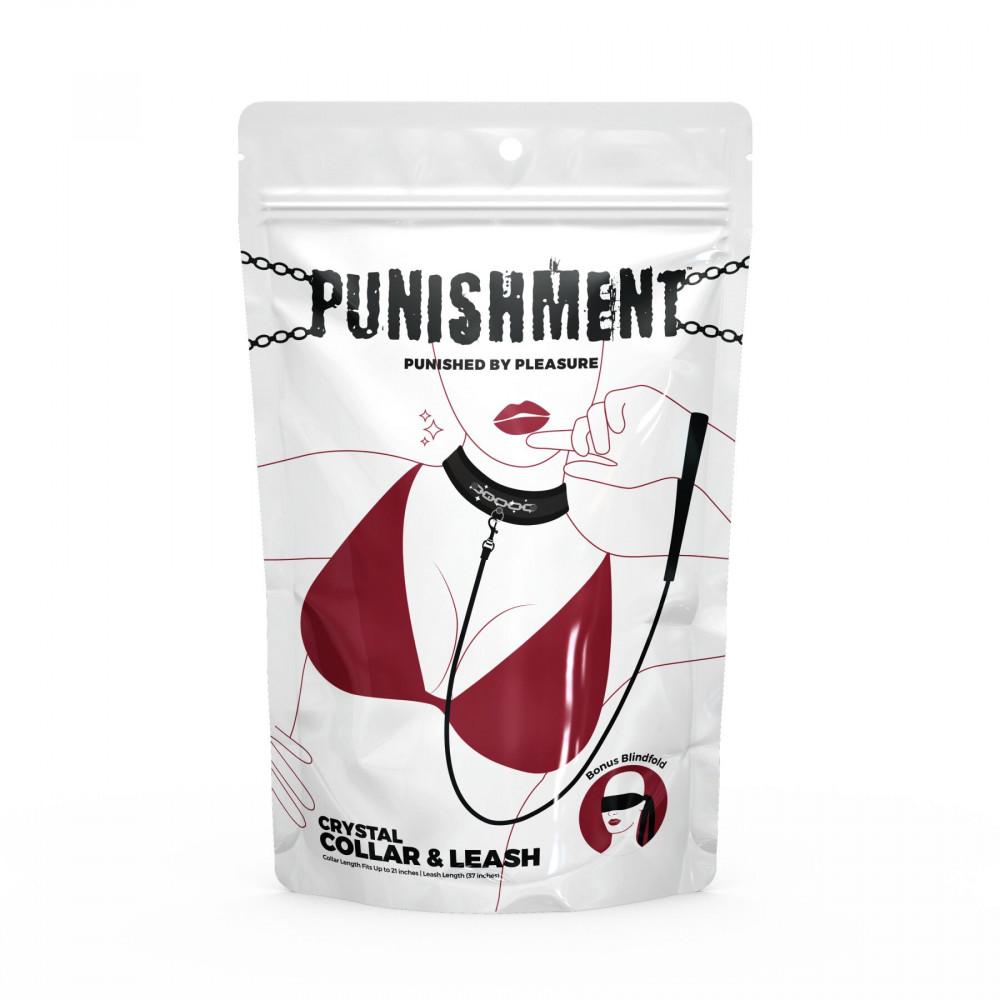 Наручники и ограничения - Ошейник с поводком Punishment - Crystal Collar & Leash – Black 2