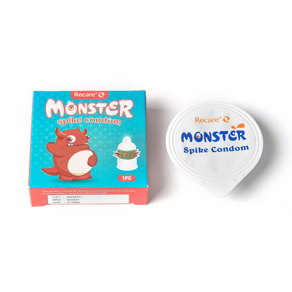 Ерегційні кільця без вібрації - Насадка на член Recare Red Monster Spike Condom (презерватив з рядами шипів) 3