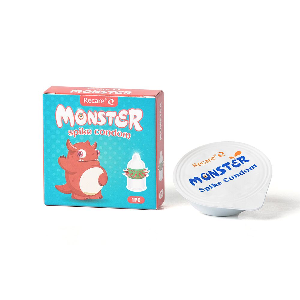 Ерегційні кільця без вібрації - Насадка на член Recare Red Monster Spike Condom (презерватив з рядами шипів) 2