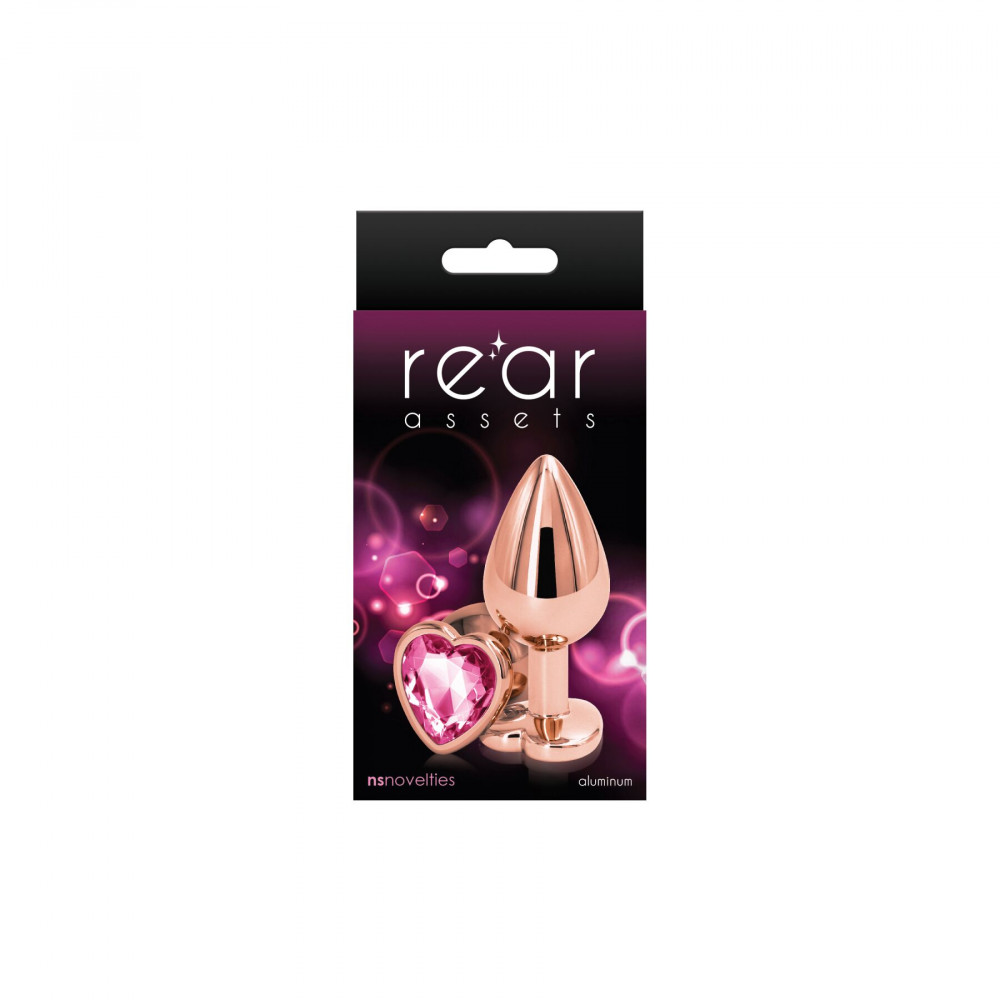 Анальные игрушки без вибрации - Анальная пробка NS Novelties Rear Assets - Rose Gold Heart - Medium - Pink 1