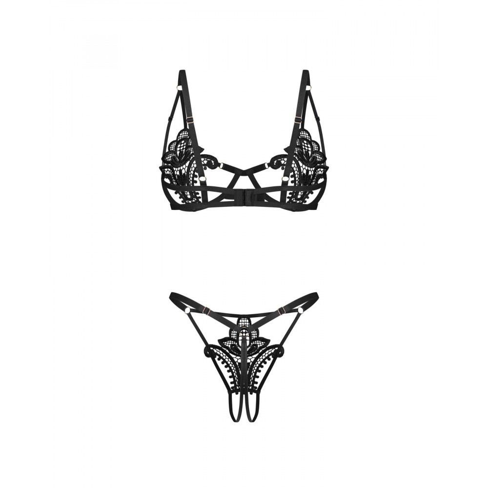Еротичні комплекти - Комплект Obsessive Luise Sublim Black 2-pcs crotchless set S/M 5