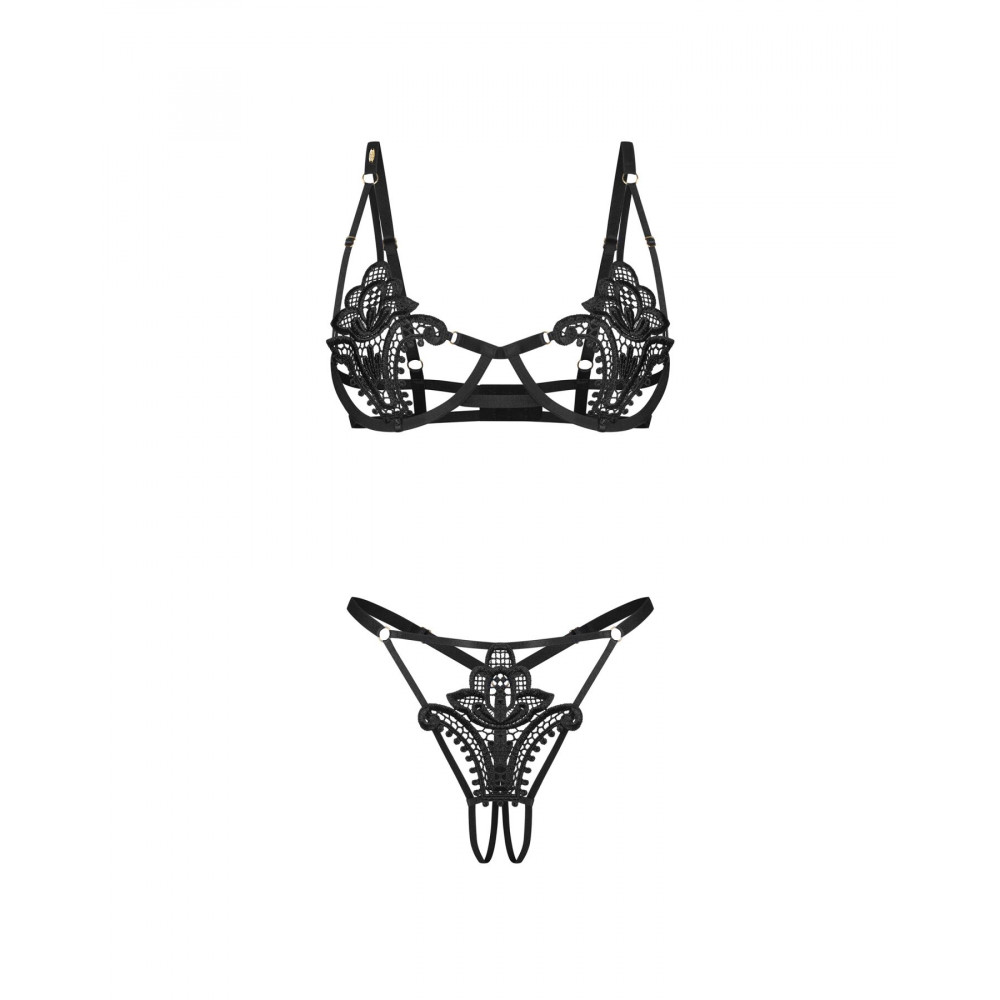Еротичні комплекти - Комплект Obsessive Luise Sublim Black 2-pcs crotchless set S/M 4