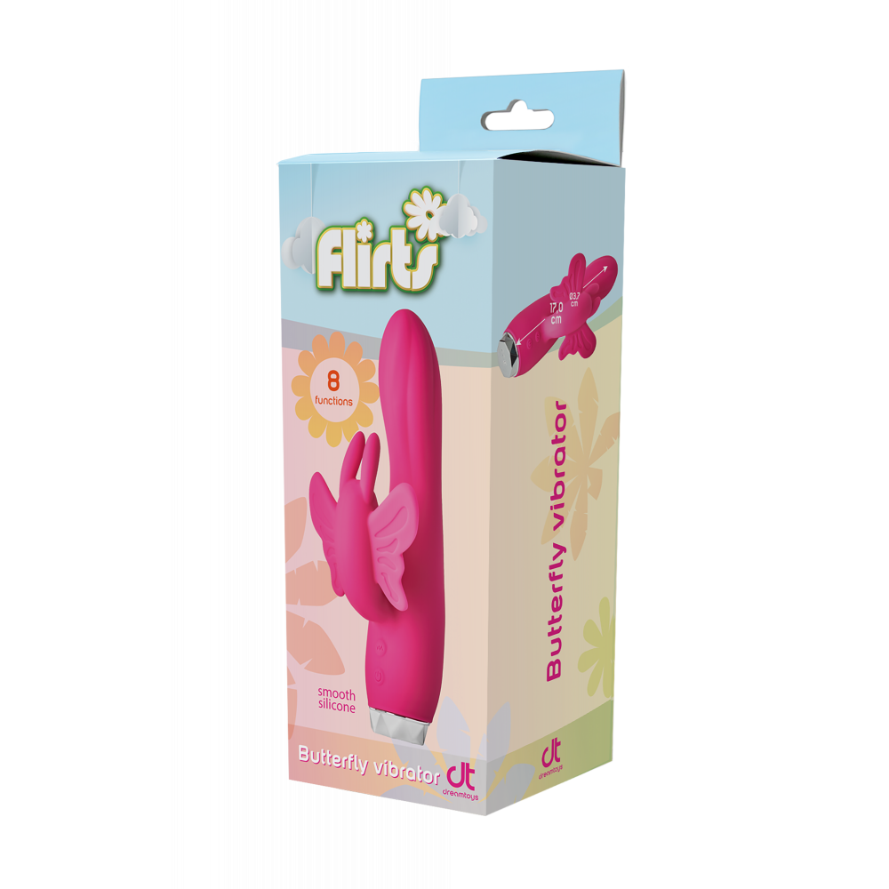 Стимулятор точки G - Вибратор кролик в виде Бабочки Dream Toys Flirts Butterfly, розовый, 17 см х 3 см 6