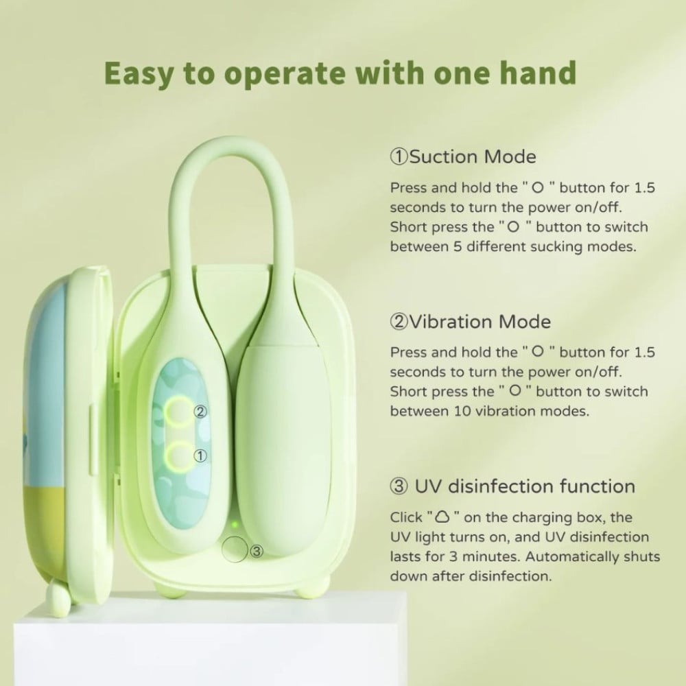 Різне - Віброяйце та вакуумний стимулятор для клітора 2в1 BeYourLover Magic Suitcase в зарядному кейсі, зелений 4