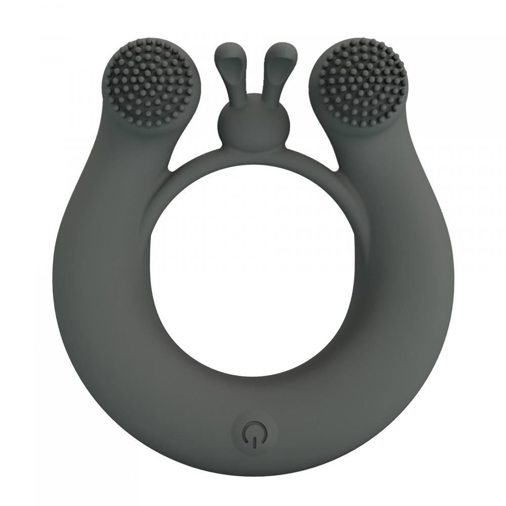 Эрекционные кольца с вибрацией - Виброкольцо со стимулирующими выступами Pretty Love Dahlia и ушками, серое 1