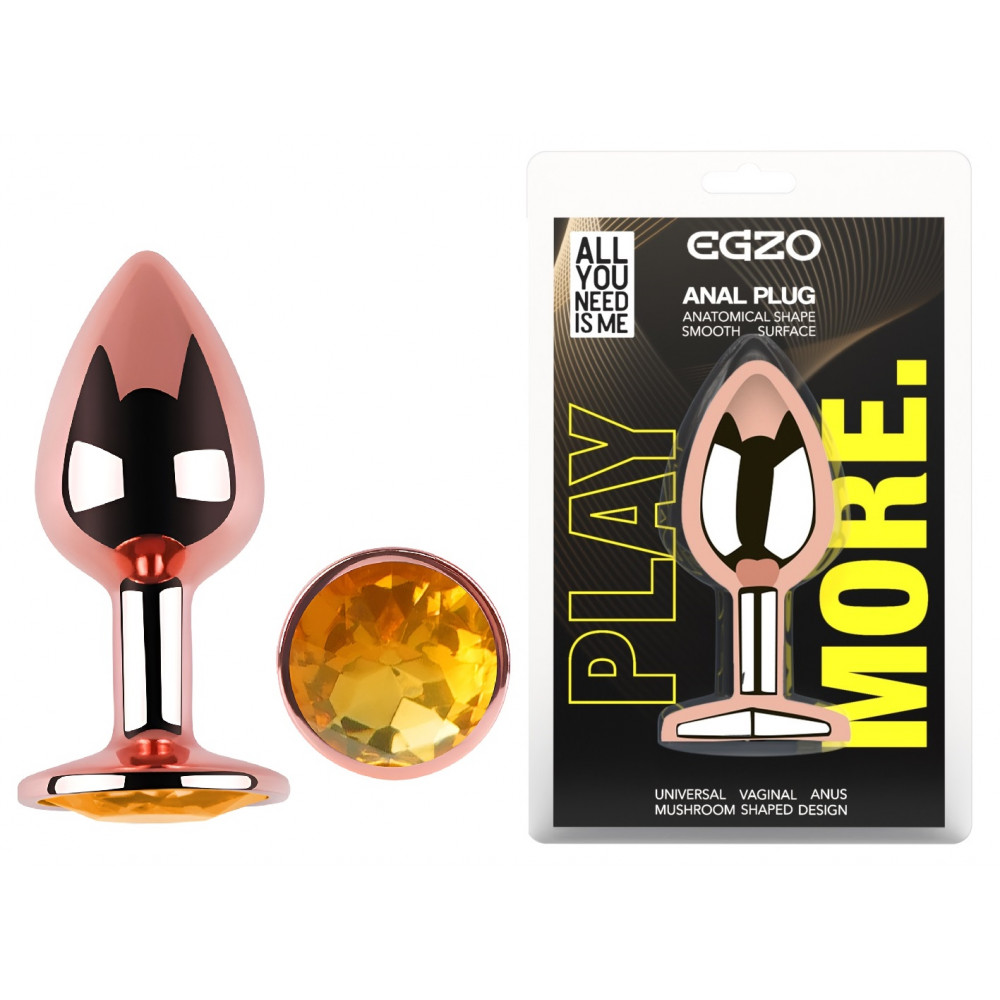  - Анальная пробка с кристаллом EGZO - Rose Gold Round Plug Yellow size M