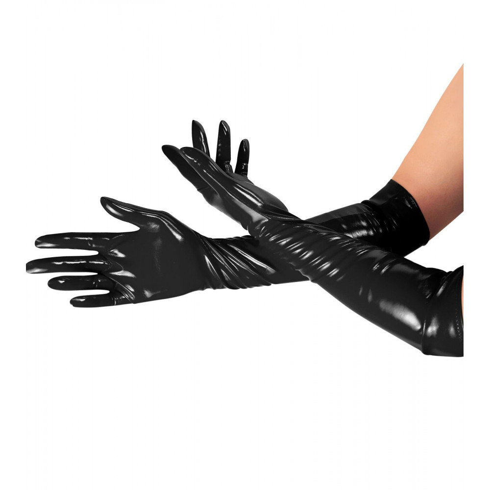 Женское эротическое белье - Глянцевые виниловые перчатки Art of Sex - Lora, размер М, цвет Черный 3