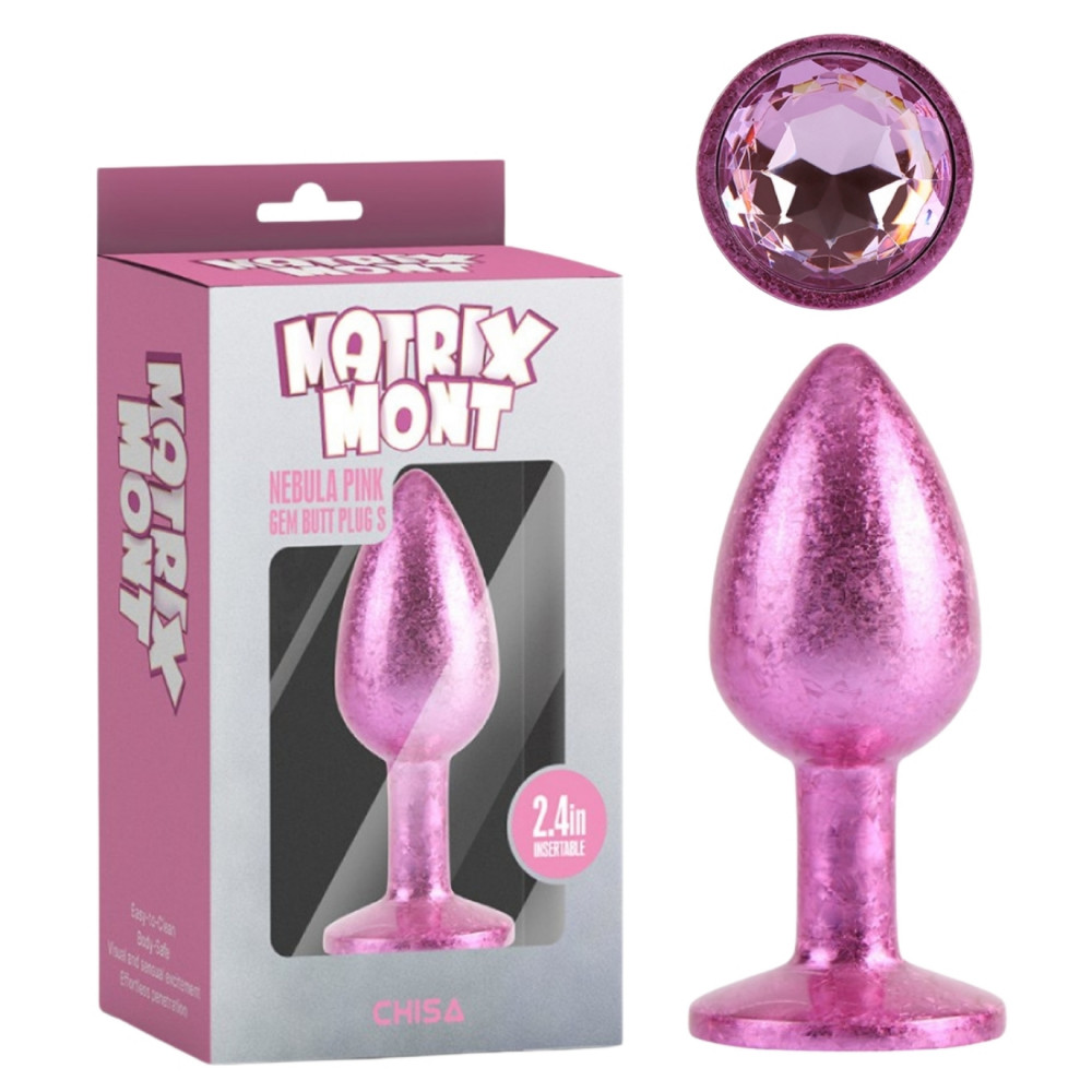 Анальные игрушки без вибрации - Анальная пробка розовая поталь CHISA MATRIX MONT с розовым камнем, размер S