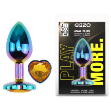 Анальная пробка с кристаллом EGZO - Multicolor Heart Plug Yellow size M