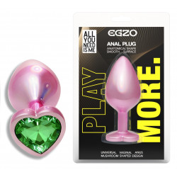 Анальная пробка с кристаллом EGZO - Pink Perl Heart Plug Green, size S