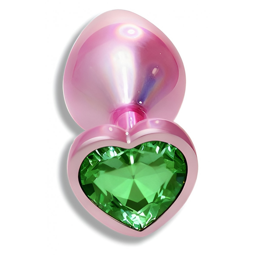 Анальные игрушки без вибрации - Анальная пробка с кристаллом EGZO - Pink Perl Heart Plug Green, size S 5